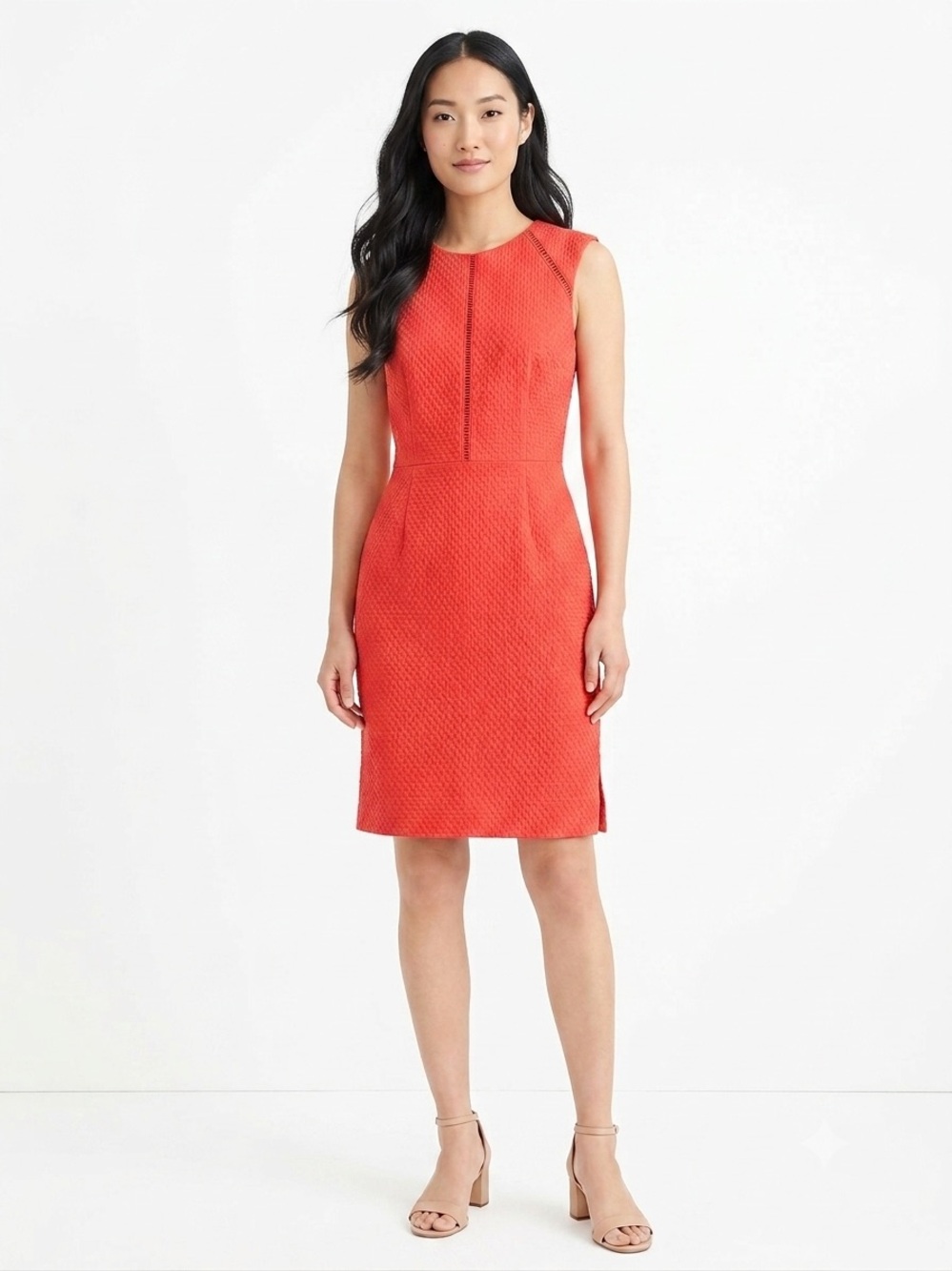 J.Crew Textured Sheath Dress Women's Coral Red Size 2 Sleeveless Structured
